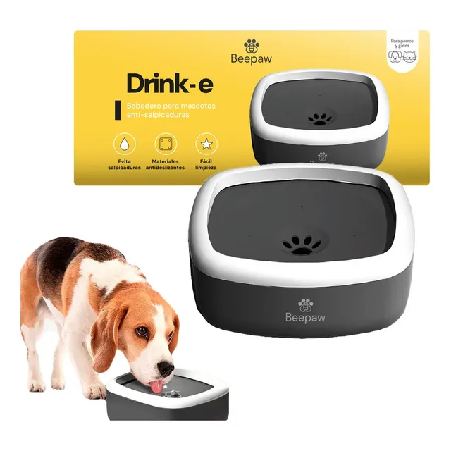 Bebedero Antiderrame Beepaw Drink-e Perros Gatos Premium Color Negro