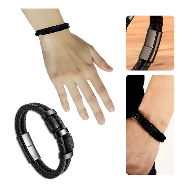 Pulsera De Cuero Tejida Con Iman