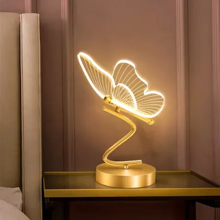 Abajur Borboleta Led 3 Cores Recarregáv Para Quarto Moderno Dourado 36v