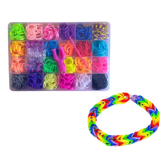 Set Arma Gomitas Banditas Pulsera Colitas Aguja Ganchos Caja