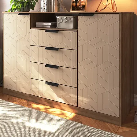 Cômoda Multiuso Desenho Hexa Off White Com 4 Gavetas Amplas E Sapateira Moderna Ideal Para Organização Completa Do Quarto Mod: Edipo Hexa