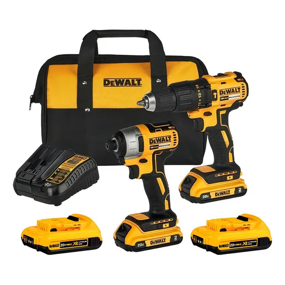 Combo Drill Dcd7781, Paraf Dcf7871, bolsa Dewalt y 2 murciélagos, color amarillo