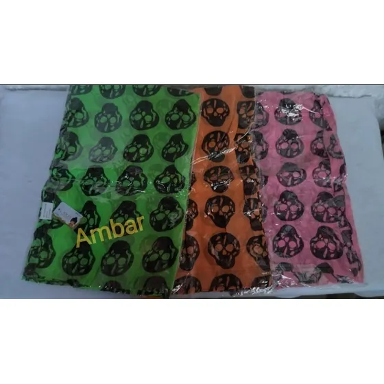 Chalinas De Gasa Verde, Rosa Y Naranja Fluo Con Pompones