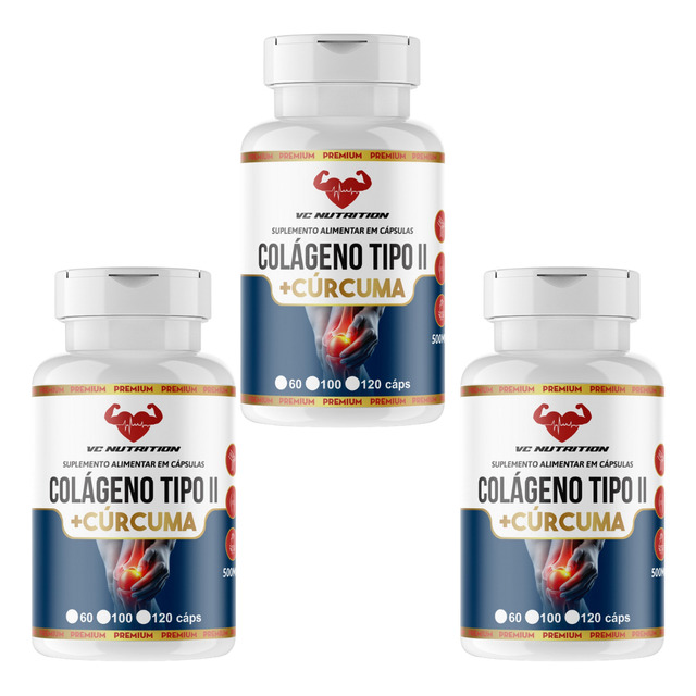 3 Potes 360 Cáps De Colágeno Tipo 2 + Cúrcuma / 500mg Puro 3 Potes 360 Cáps De Colágeno Tipo 2 + Cúrcuma / 500mg Puro