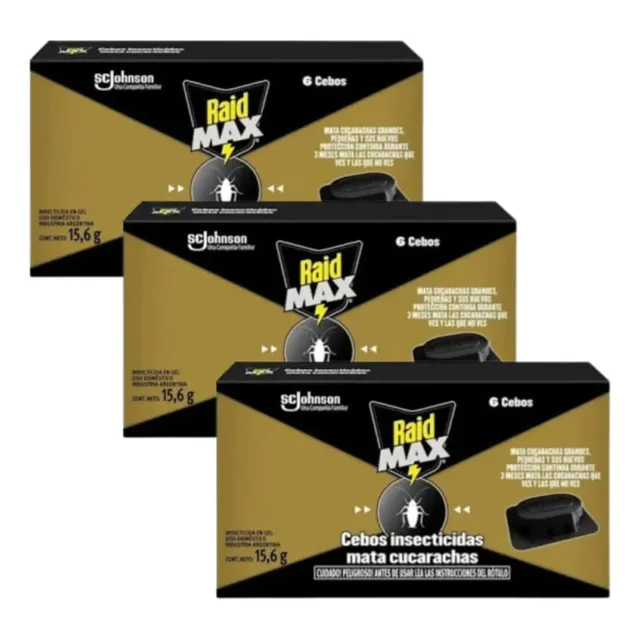 Raid Max Cebos Mata Cucarachas 3 Cajas De 6u Total 18 Cebos
