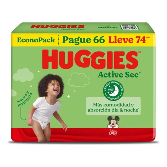 Pañal Huggies Active Sec Bigpack Talla Xxg 74 Unid Género Sin género Tamaño Extra extra grande (XXG)