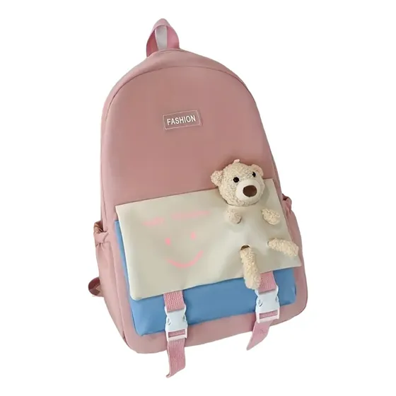 Mochila Verde Con Oso De Peluche Múltiples De Bolsillos