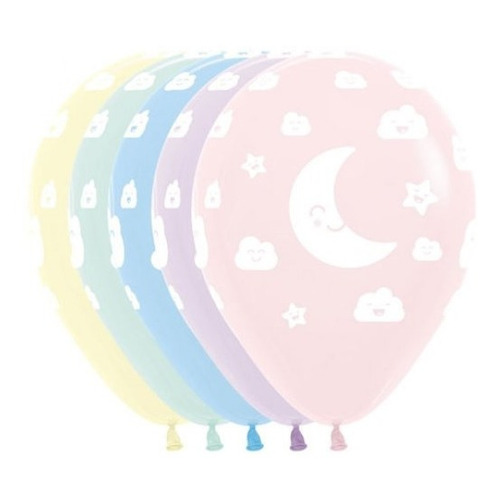 Pack 12 Uds Globos Colores Pasteles Luna Baby Shower Recien