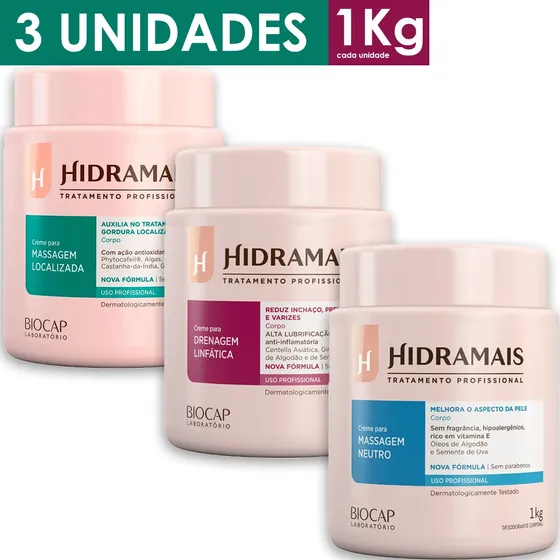 Kit 3 Creme Massagem Neutro + Localizada+ Drenagem Linfática