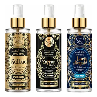 Body Splash Árabe Masculino Soul 200ml Kit Com 3 Fragrâncias