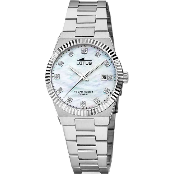 Reloj De Moda Lotus Para Mujer Color Plateado Fondo Azul Claro