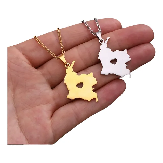 Collar Unisex Acero Inoxidable Amor Mapa De Colombia