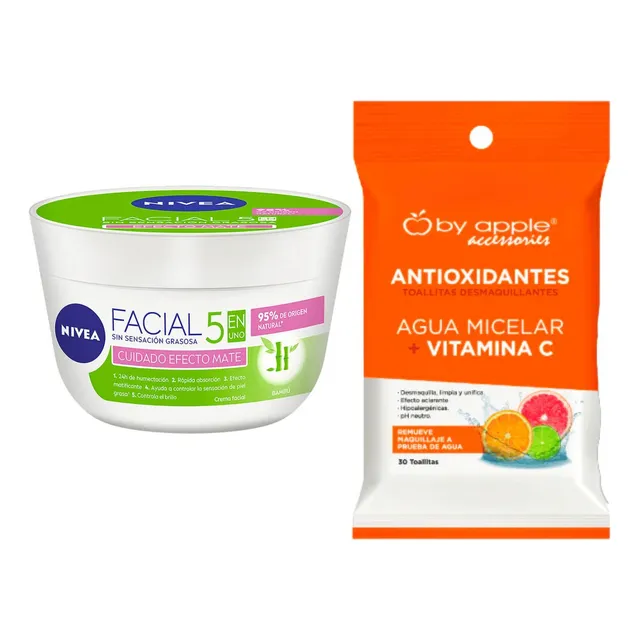 2 Pack Crema Facial Efecto Mate Nivea 200 Ml + Toallita