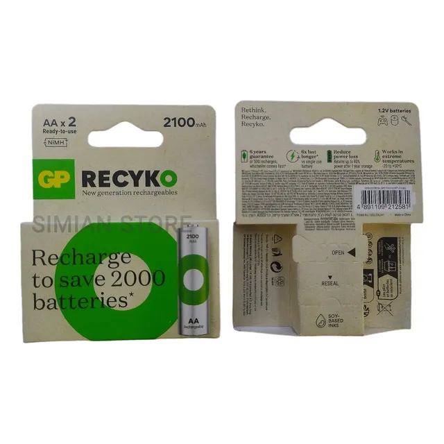 Pila Aa Recargable 2100mah Gp Recyko 2unid