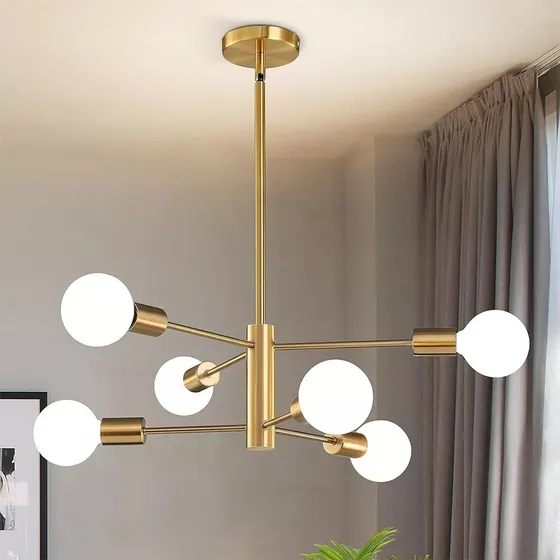Moderno Colgante De Techo, 6 Luces De Color Dorado, Lámpara De Techo De Estilo Medieval, Ajustable En Altura, Adecuada Para Sala De Estar, Cocina, Comedor, Dormitorio, Vestíbulo.