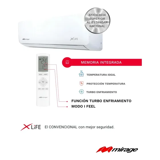Minisplit Mirage XLIFE 1 Ton, Solo Frío 12000, 115V