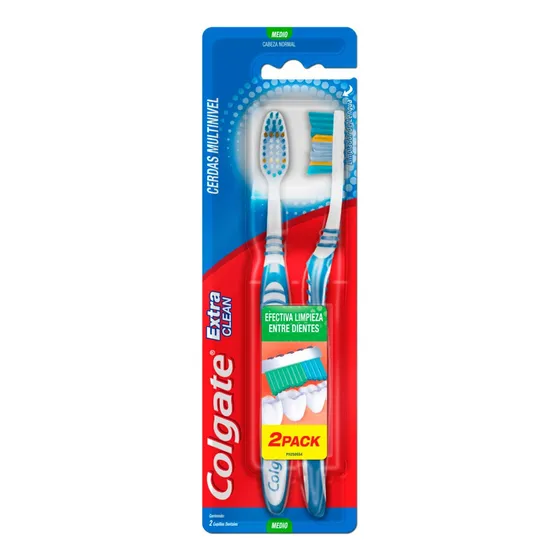 Cepillo de dientes Colgate Extra Clean medio pack x 2 unidades