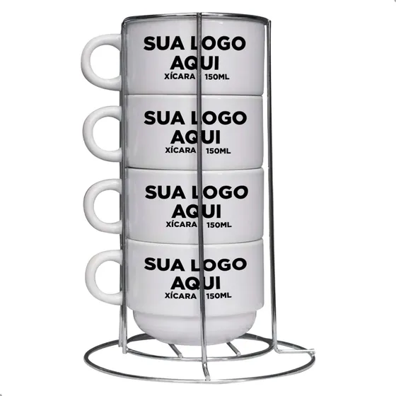 Torre De Xícara Personalizada De Cerâmica Com Sua Logo 150ml