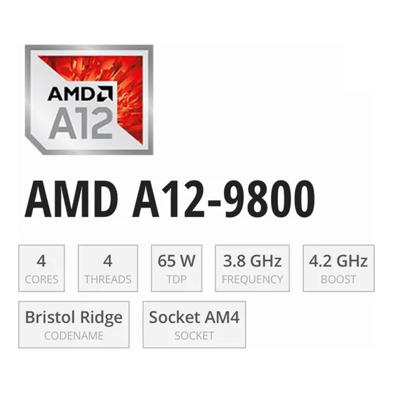 Procesador Amd A12 9800 4 Núcleos 4.2ghz Gráfica Integrada