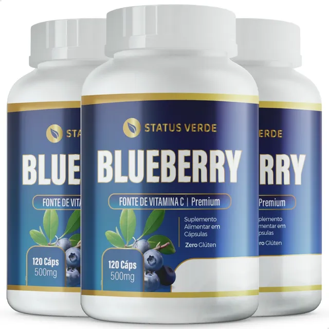 3 Potes Blueberry Premium Vit C A B12 Natural- Kit 360 Cáps 