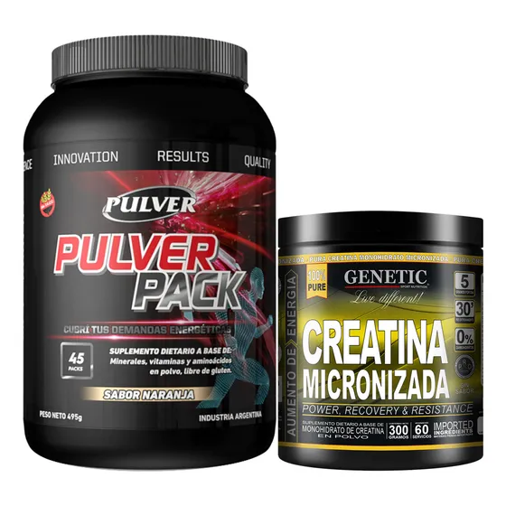 Pulver Pack 45 Sobres + Creatina 300 Micronizada Genetic Pro Sabor Naranja