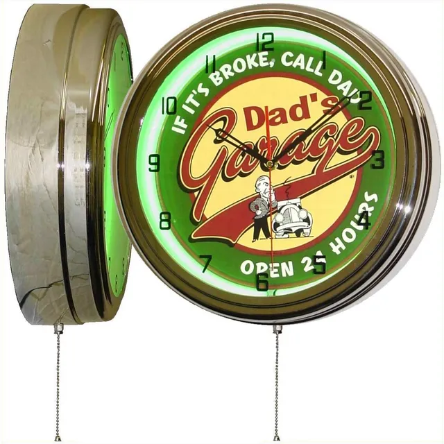 Dads Garage Open 24 Hours 15  Reloj Pared Luz Neon If Its 