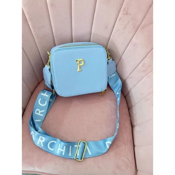 Bolso Bandolera Cuadrado Cartera Parchita Cuero Azul