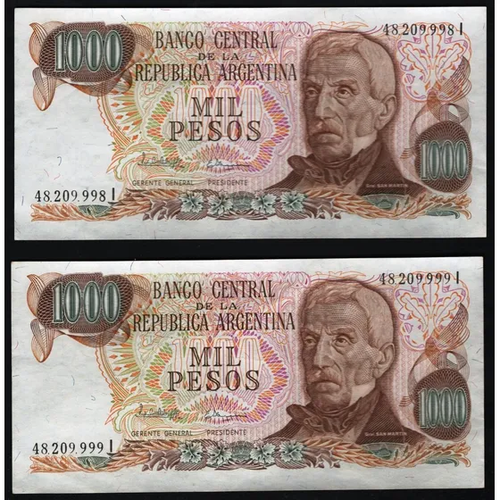 Argentina 2 Consecutivos De 1.000 Pesos Ley Bot #2460 - Unc