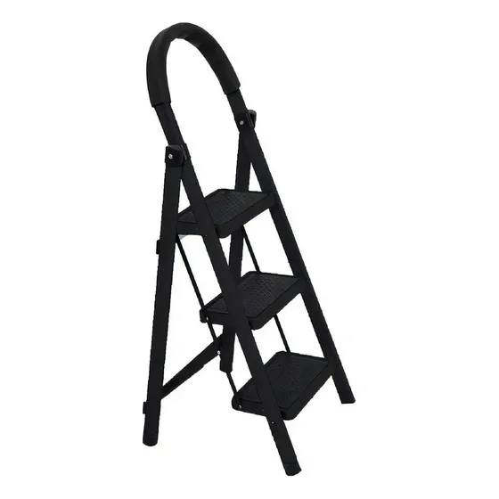 Escalera Tijera 3 Escalones De Aluminio Base Antideslizante Color Negro