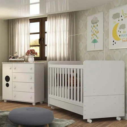 Quarto Infantil Com Berço E Cômoda Pimpolho Multimóveis Bco