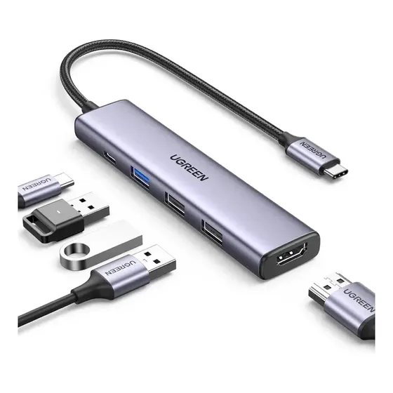 Hub Type-c Usb-c C/ Hdmi + 3x Usb + Ugreen Mac Pro Air Cor Cinza-escuro