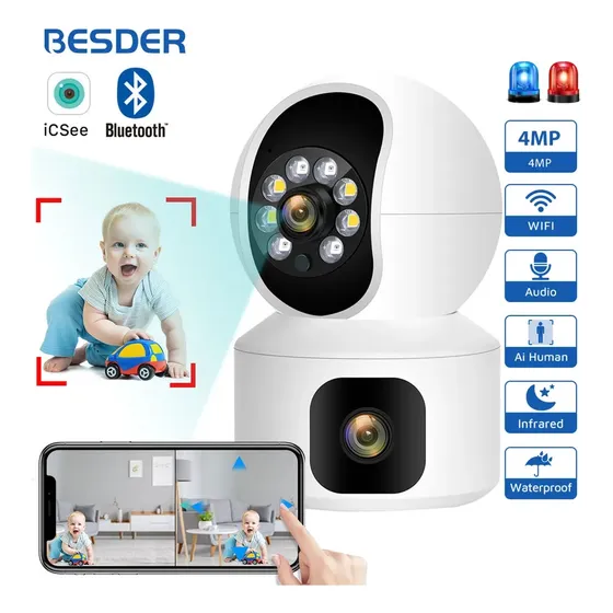 Camara Wifi Ptz 4mp Doble Lente Interna 2 En 1 Seguridad