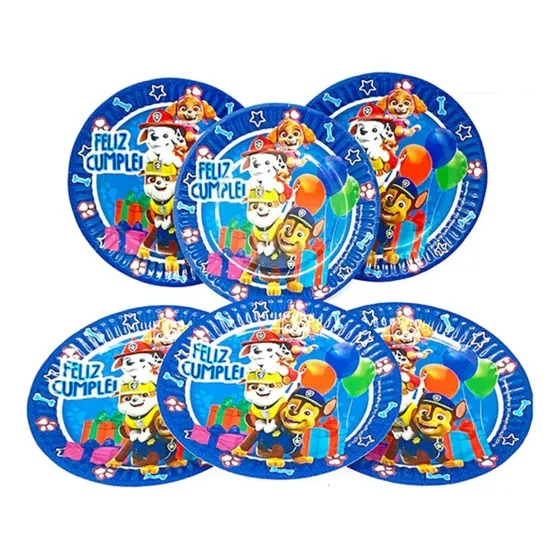 Platos De Cartón Paw Patrol 12 Unidades Para Cumpleaños