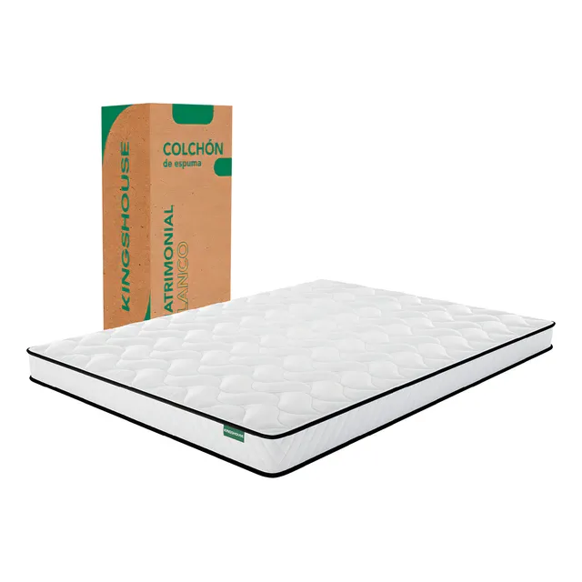 Colchón Colchoneta Matrimonial En Caja 135x190 cm Espuma De Alta Densidad Hipoalergénico Firmeza Media Blanco KingsHouse