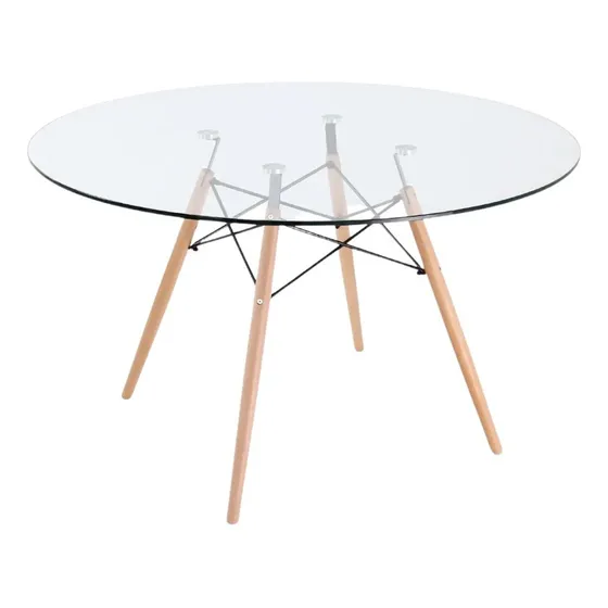 Mesa De Comedor Redonda De Vidrio Pata Madera BallSellings Eames 120 Cm
