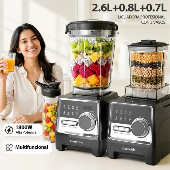 Licuadora Profesional 8 Programas Automática 1800W 2.6L Ideal Para Preparar Salsas Licuados Frappes Frutas Jugos Y Smoothie Con Función