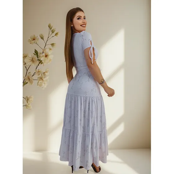 Vestido Evangélico Longo Malha Lese Forrado Com Faixa Cristã