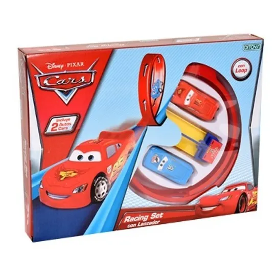Cars Pista Racing Set Con Lanzador + 2 Autos Rayo Mc Queen Color Azul, Amarillo Y Rojo