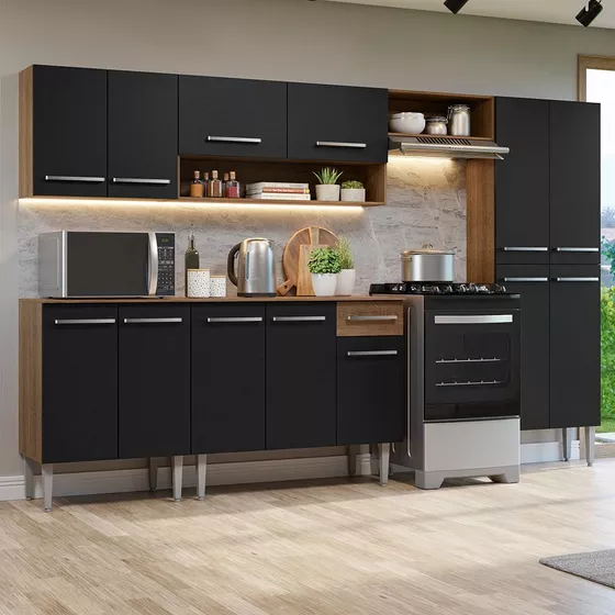 Cocina Integral Completa Modular Madesa Emilly 293cm Color Rústico/Negro 10
