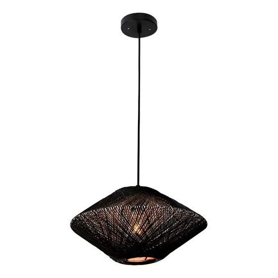 Lámpara Colgante Vintage Negro Ratán E27 1 Luz