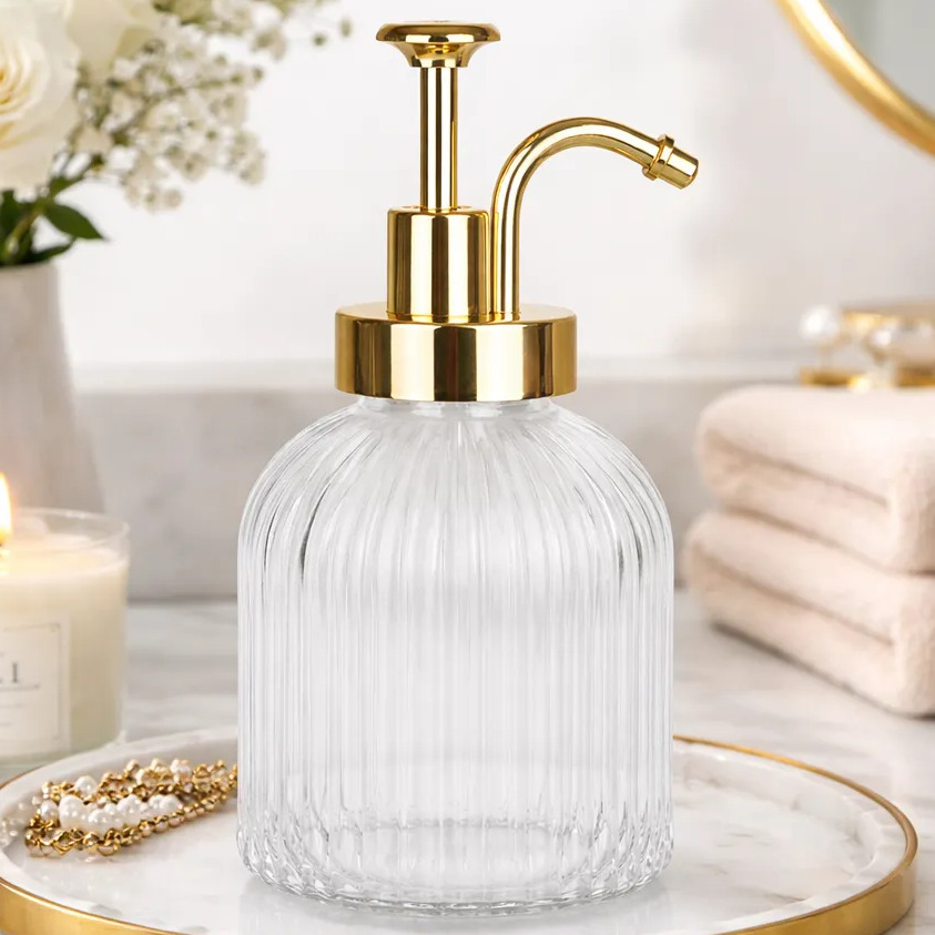 Dispenser Sabonete Líquido Vidro Canelado Dourado 350ml Luxo Cristal Dispenser Sabonete Líquido Vidro Canelado Dourado 350ml Luxo Cristal