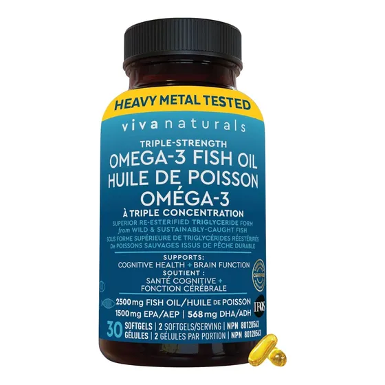 Viva Naturals Omega-3 Aceite De Pescado Triple Fuerza 30 Pza Sin Sabor