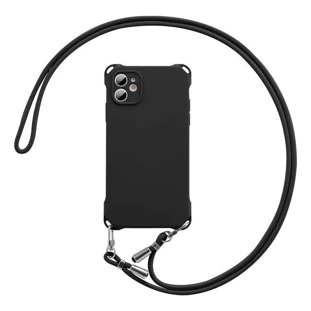 Funda De Silicona Suave Para iPhone 11 Negro Con Correa Ajus