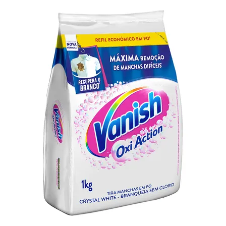 Tira Manchas Vanish Em Pó Crystal White Oxi Action Para Roupas Brancas Refil 1kg