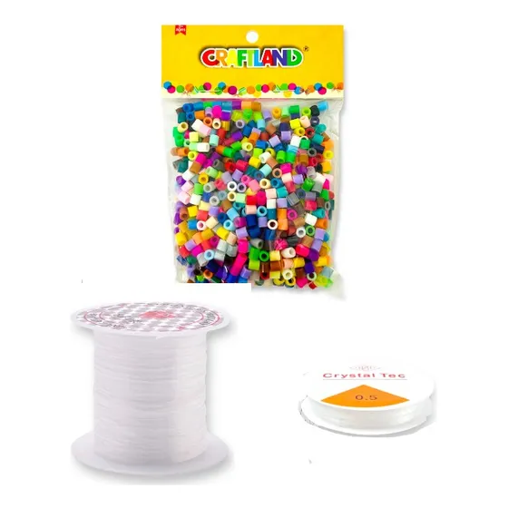Pack Cuentas Tanza E Hilo Elástico Armado Pulseras Collares