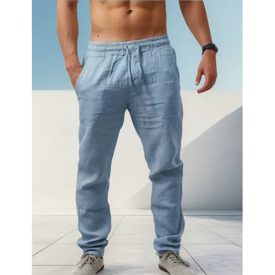 Pantalones De Lino De Algodón De Los Hombres De Color Sólido