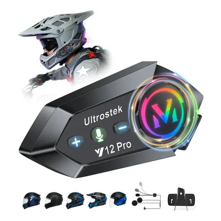 Ultrostek Intercomunicadores Casco Auriculares Bluetooth 5.4 Para Moto Compatibles Con Otros Equipos