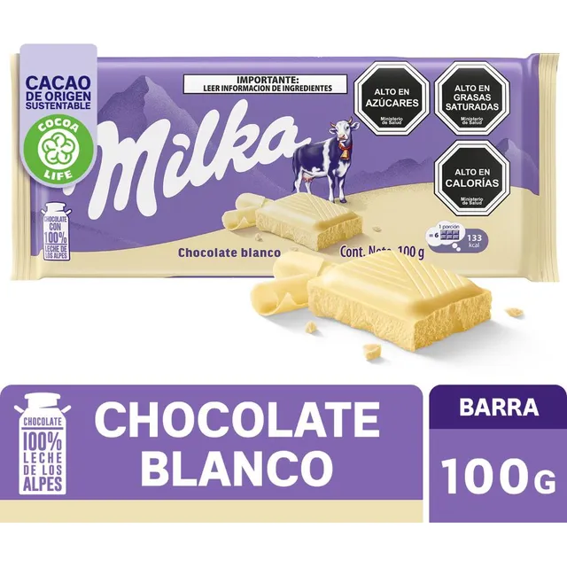 Chocolate Milka® De Leche Blanco Barra 100 Gr