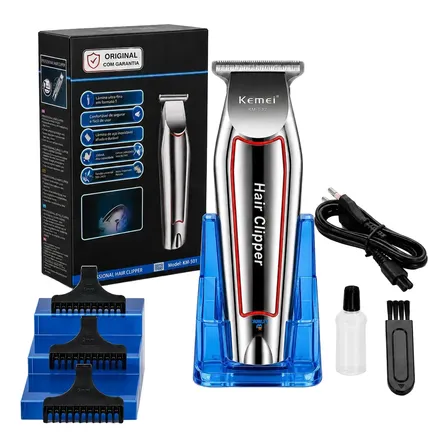 Maquina Acabamento Cortar Cabelo Barba E Pelos Kemei 032 Prateado 127/220v