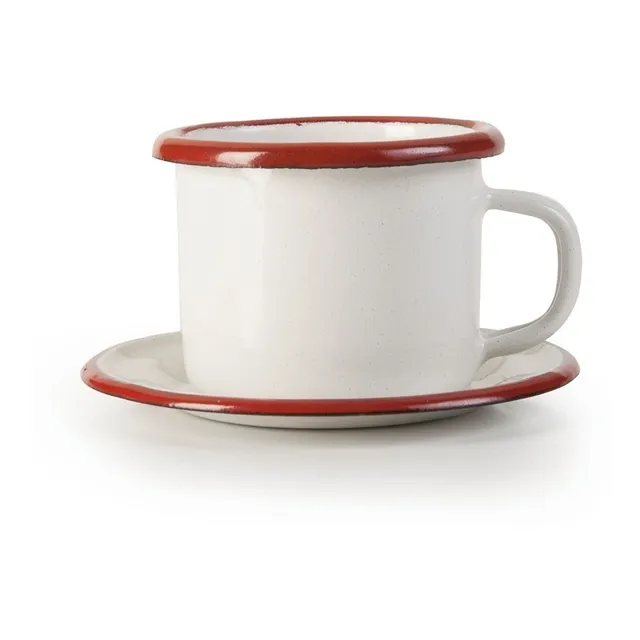Taza Con Plato De Peltre Blanco Con Rojo 70 Ml Marca Ibili